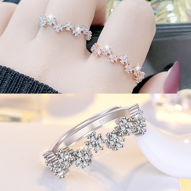 925 cincin perak wanita Korea cincin kristal aksesoris cincin yang dapat disesuaikan