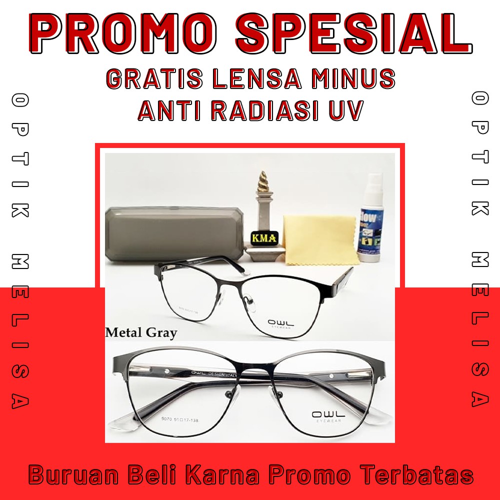 Free Lensa Anti Radiasi Frame Kacamata Minus Wanita Korea OWL Cat Eye Classic Premium KA1514