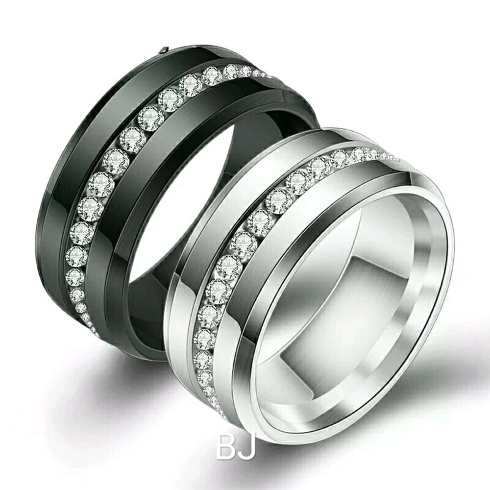 Cincin Titanium Stell Pria Wanita Eternity Zirconia Black SIlver