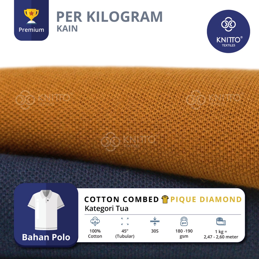 KAIN COTTON COMBED PIQUE DIAMOND 30S KATEGORI WARNA TUA ( BAHAN POLO ) - KNITTO