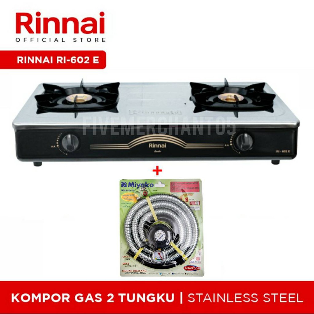 Kompor Gas 2 Tungku Rinnai RI 602 E Kompor Stainless Rinnai 602E Kompor Rinnai Top Plate Buka Tutup RI602E