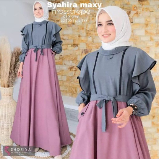 SYAHIRA MAXI Bahan Moscrepe Pakaina Wanita Gamis Panjang Terusan Gamis Wanita Dress Muslim Terbaru