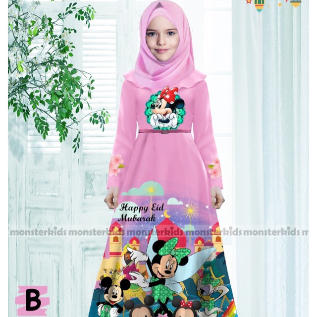 Gamis anak anak perempuan kartun minie mouse