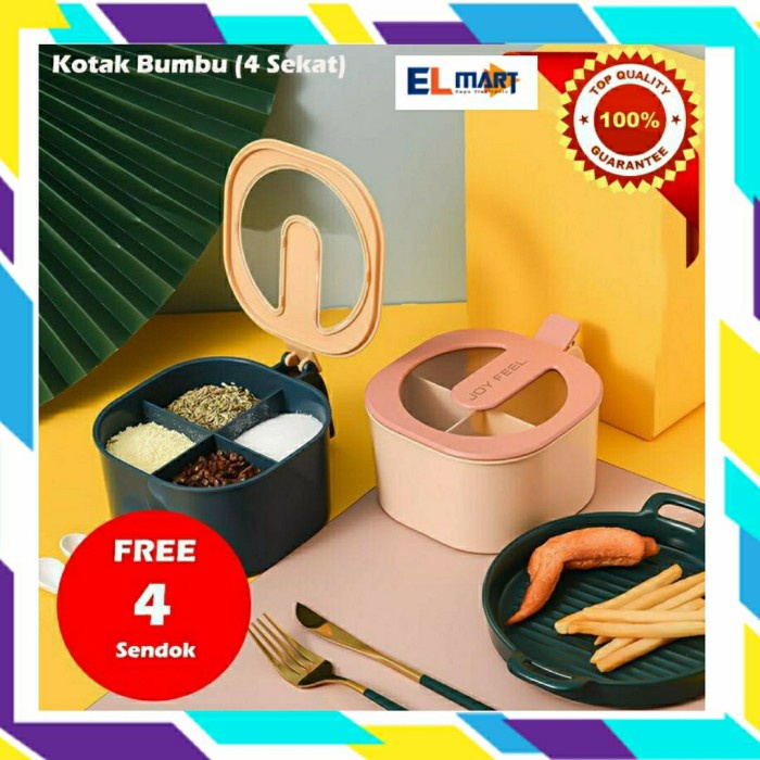 Tempat Bumbu Dapur Set 4in1 Kotak Simpan Bumbu Sekat Plastik TB02