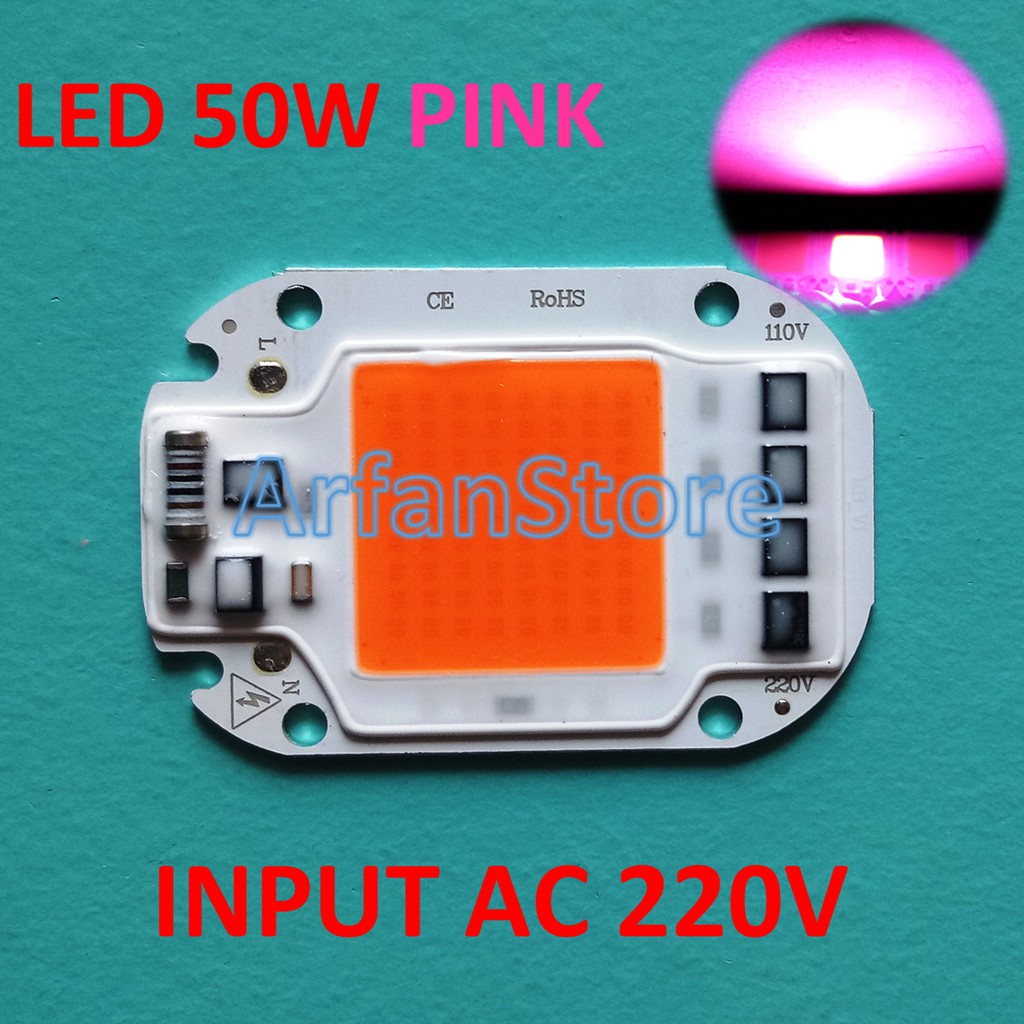 Led 50W AC 220V Pink Light HPL Full Spectrum Lampu Tanaman Hidroponik