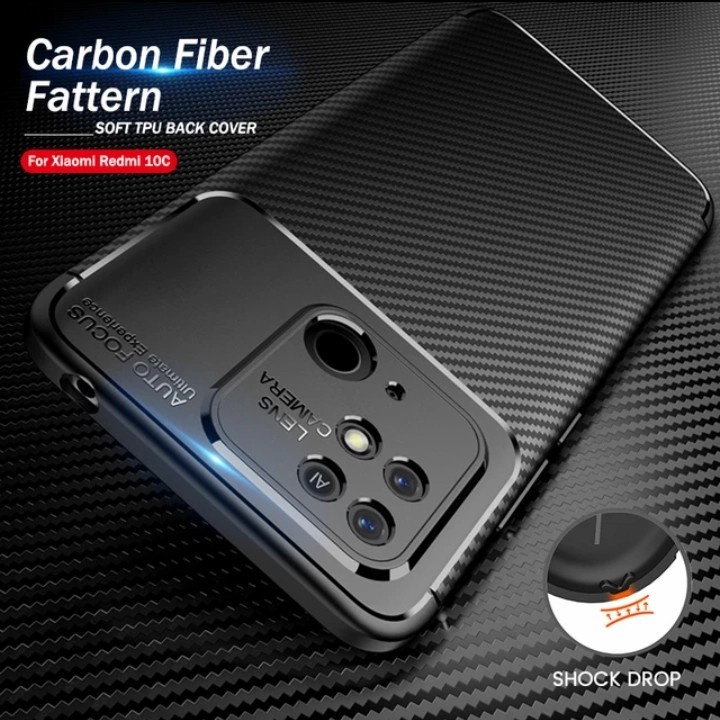 REDMI 10C COVER SOFTCASE FOCUS CARBON SOFT CASE KARBON SILICONE - BLACK