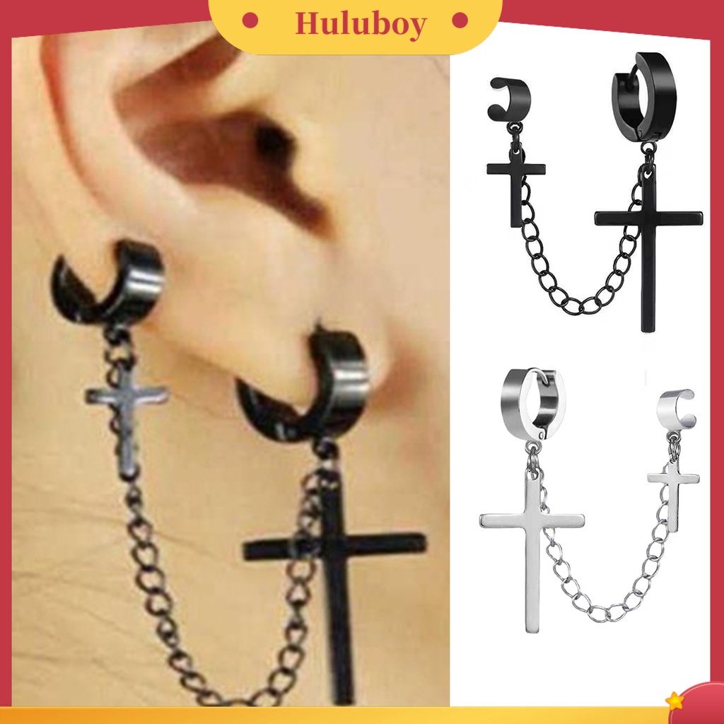 Hu Hu Hu Hu Hu Alat Bantu Pasang Kacamata♡ 1 Pc Anting Rantai Rumbai Salib Bahan Logam Gaya Punk Hip Hop Untuk Pria