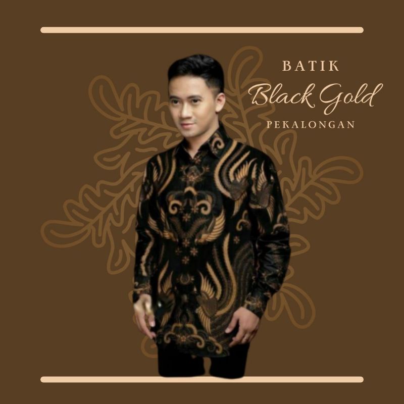 Kemeja batik Gold Hitam pria lengan panjang