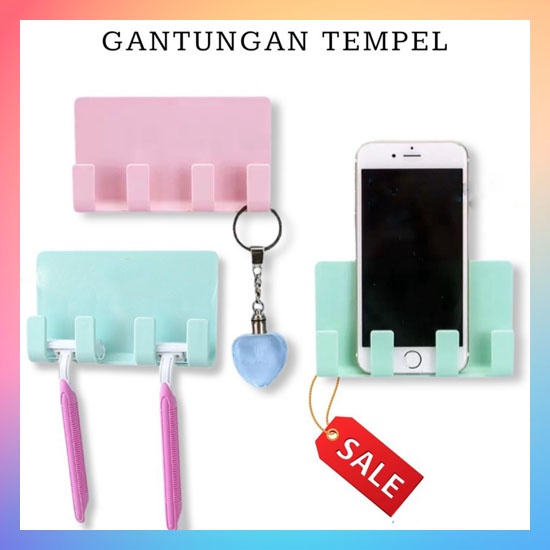 Holder HP Dinding Tempel 4 Kait / GANTUNGAN TEMPEL DINDING 4 KAIT Serbaguna / GANTUNGAN TEMPEL DINDING 4 KAIT / GANTUNGAN BAJU / GANTUNGAN KAMAR MANDI DAPUR/ RAK CHARGER HP TEMPEL HOOK AJAIB / GANTUNGAN COLOKAN