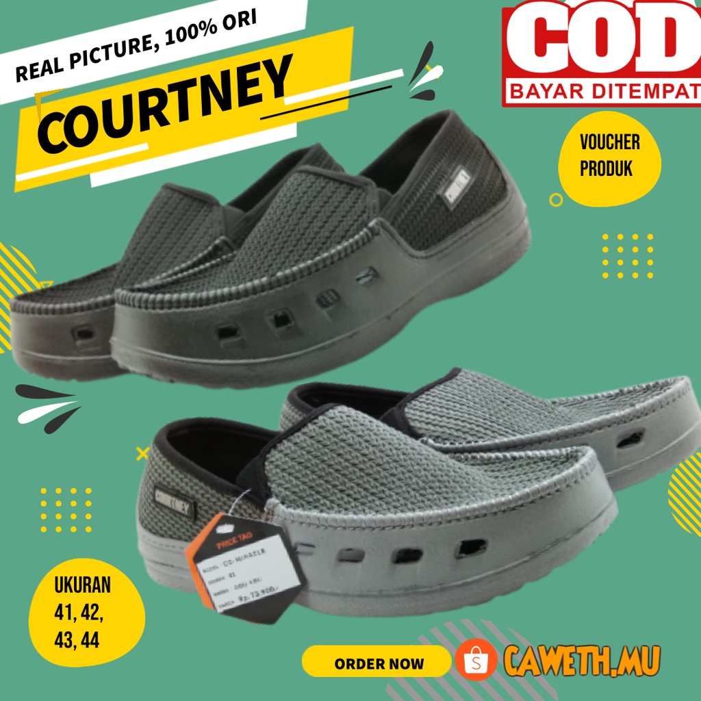 COURTNEY MIRACLE Spatu Pria Slip On Hitam Polos Abu Original
