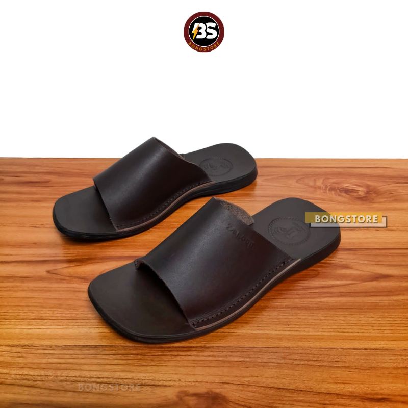 Sandal pria casual slide kulit asli slip on kokop sandal prua kulit asli