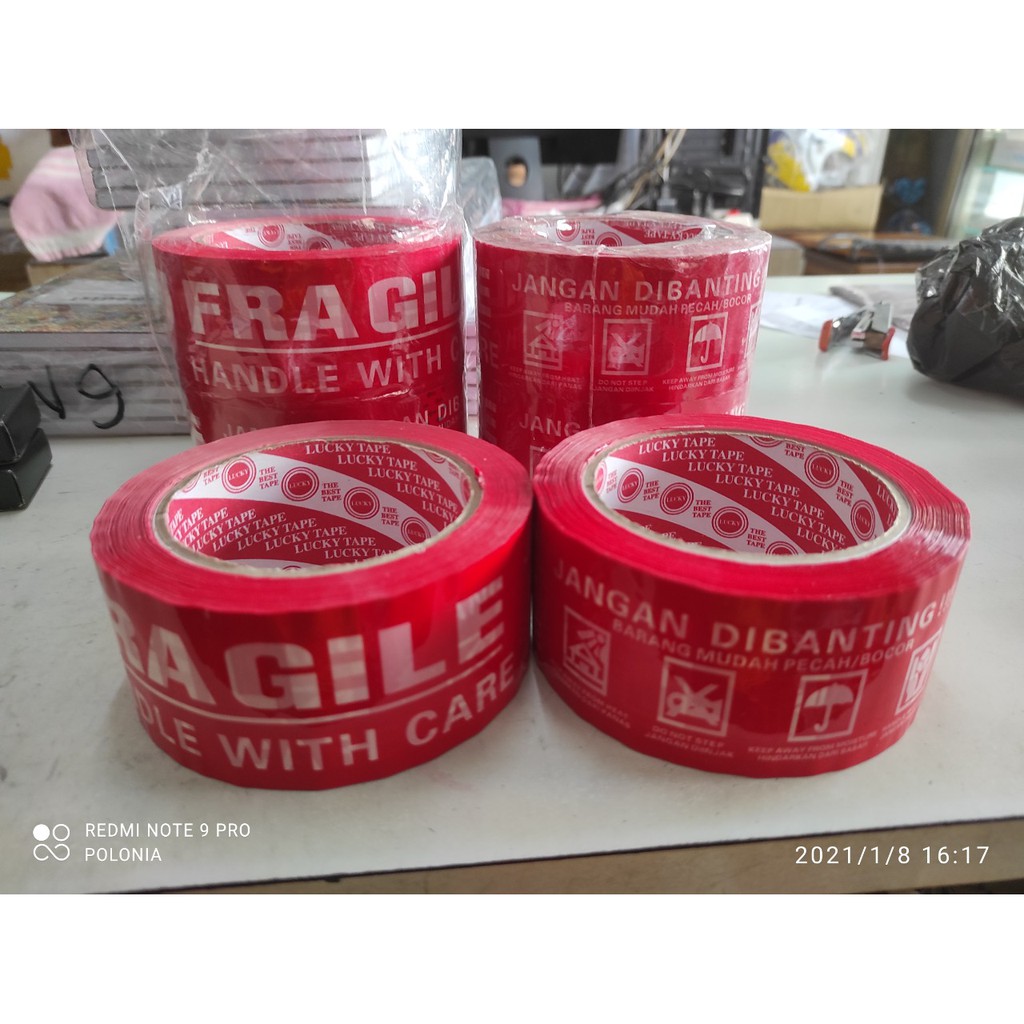 

COD Lakban FRAGILE MERAH Jangan Dibanting 100M PACKING BARANG HIGH QUALITY GROSIR ECER READY MEDAN