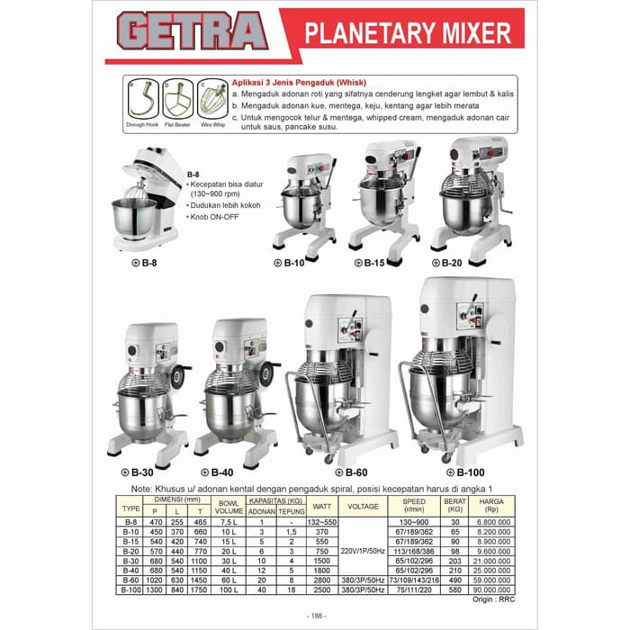 Planetary mixer roti 10 liter / 3 kg GETRA B 10