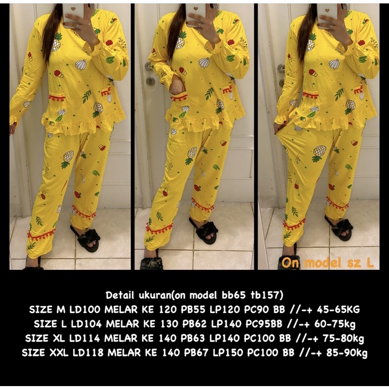 BAJU TIDUR LENGAN PANJANG LEISURE VOGUE DLL KOREA IMPORT CINA WANITA KADO PP PIYAMA REMAJA DEWASA-PPO-001 YL PLANT / L