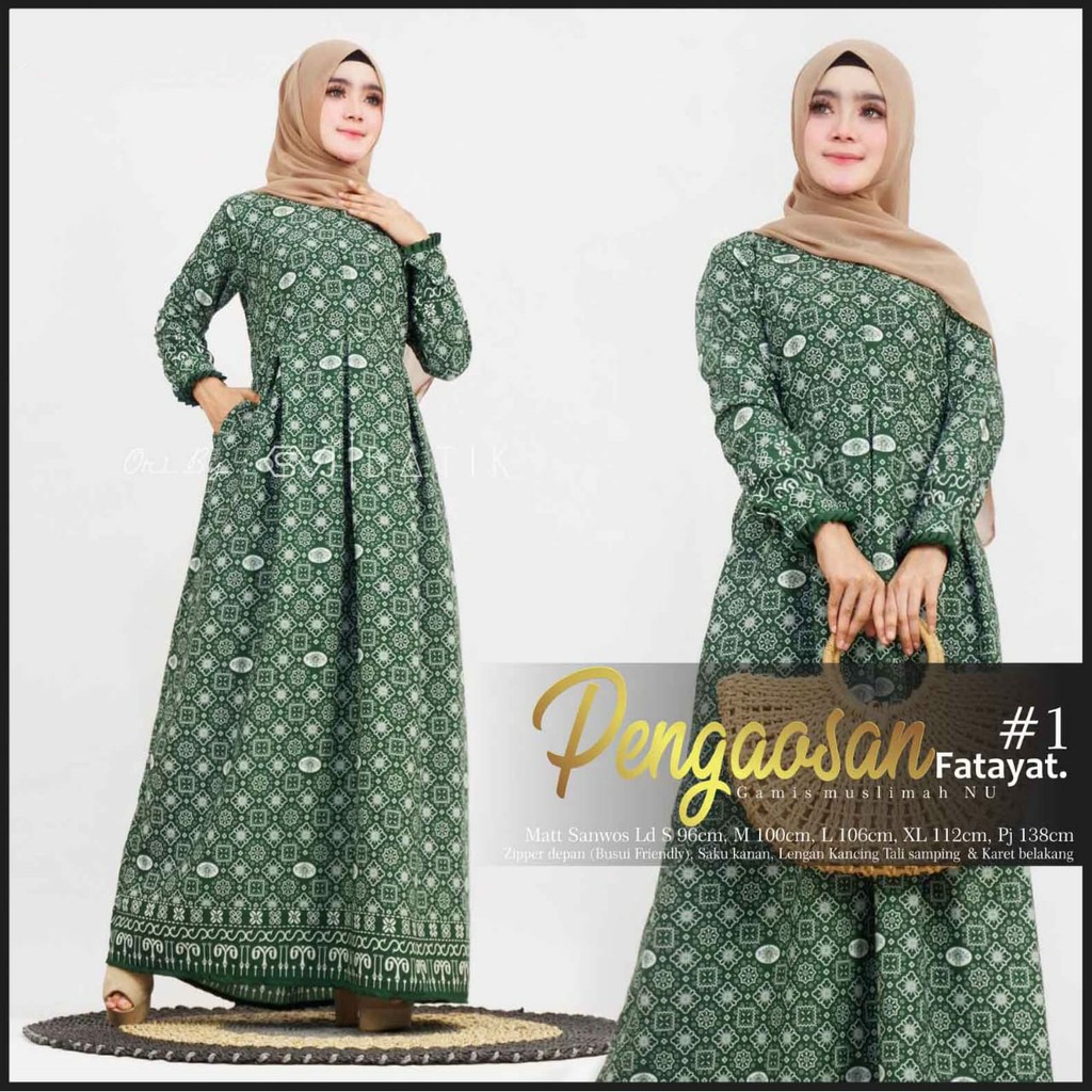 Baju Batik Wanita Gamis Muslimah NU Pengaosan Fatayat 1 Sanwos Premium Original Terlaris Solo