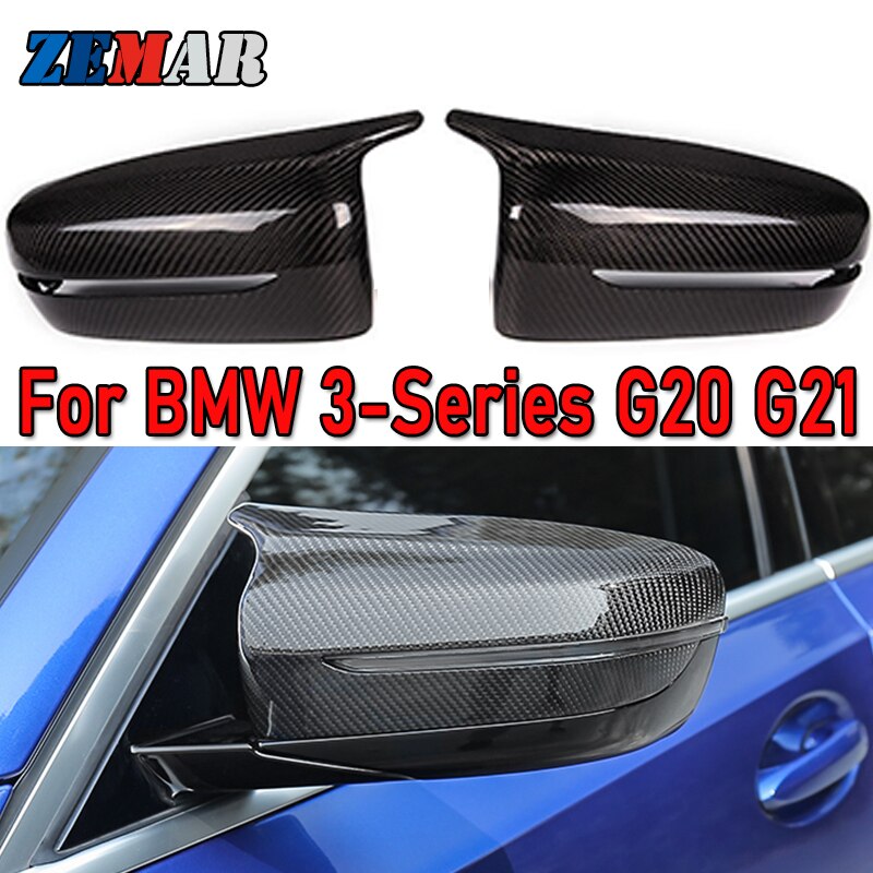 Cover Penutup Kaca Spion Samping Mobil BMW G20 G21 3 Series 2019 2020 2021 M Power Bahan Serat Karbon Warna Hitam / Putih