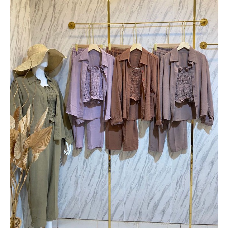 SET KEMEJA WANITA + INNER TERBARU / SET KEMEJA CRINCLE NEW