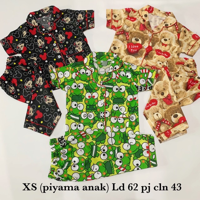 XS- 1-2 tahun piyama anak karakter stelan baju tidur katun jepang