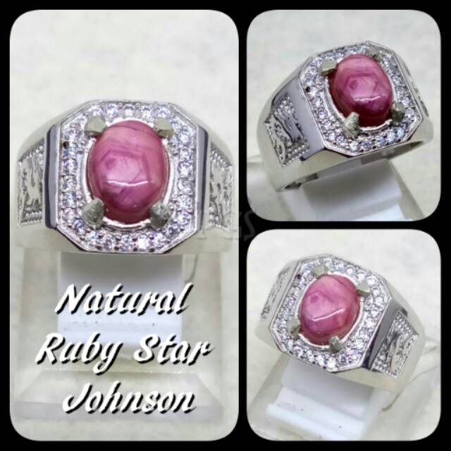 CINCIN BATU AKIK PERMATA NATURAL RUBY STAR JOHNSHON RING ALPAKA SUPER MEWAH GLAMOUR