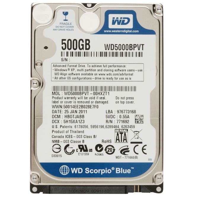 HDD WD 2.5 500GB SCORPIO BLUE  (RESMI) HARD DISK DRIVE