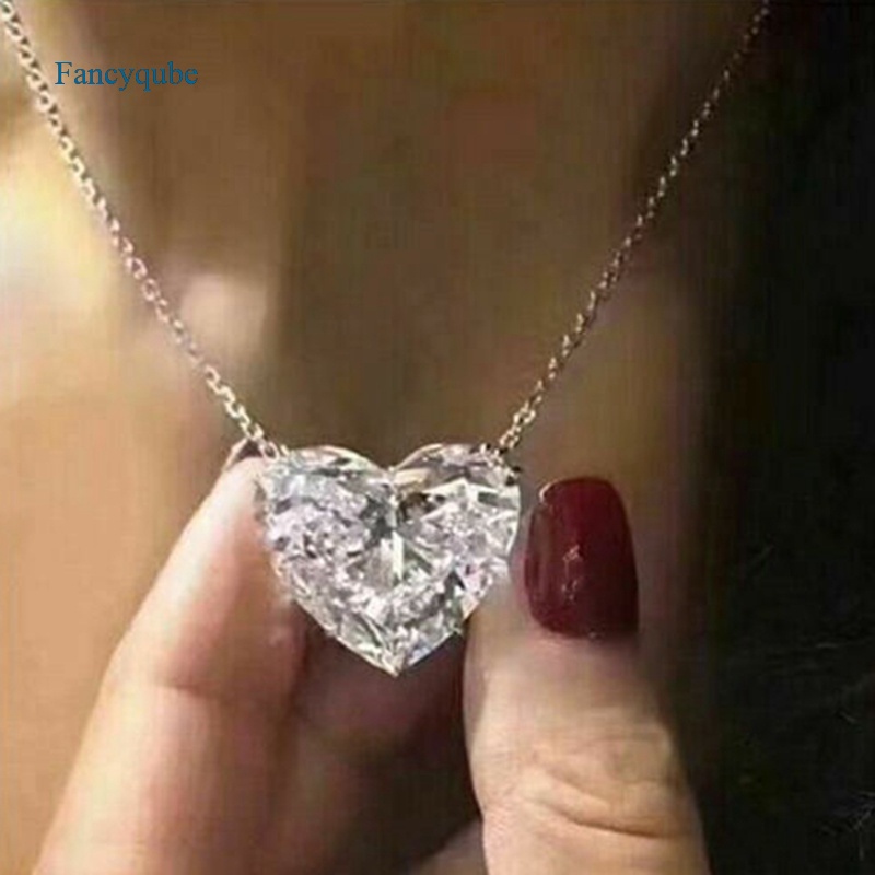 Fancyqube Kalung Liontin Hati Sapphire Putih Bahan 925 Silver Untuk Wanita