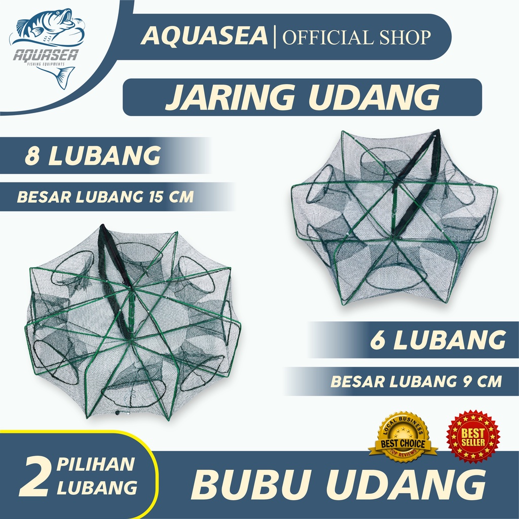 AQUASEA BUBU IKAN 2 MODEL 8 LUBANG & 6 LUBANG UDANG JARING LUBANG DILIPAT PORTABEL HEXAGON JARING