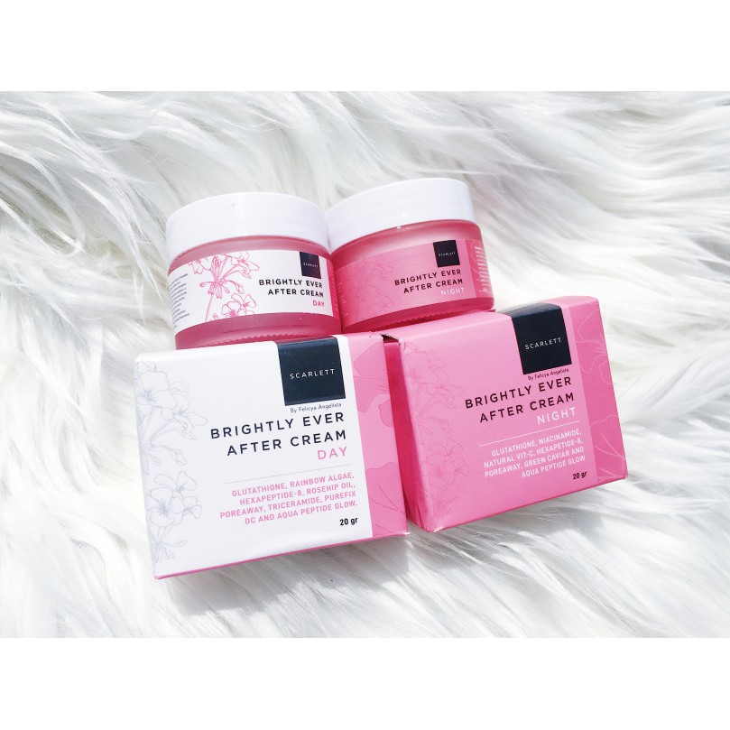 [COD] Paket 2in1 Scarlett Whitening Brightly Ever After Day + Night Cream dengan  Glutathione &amp; Niacinamide Mencerahkan Kulit Wajah Secara Merata - BPOM 20 GRAM