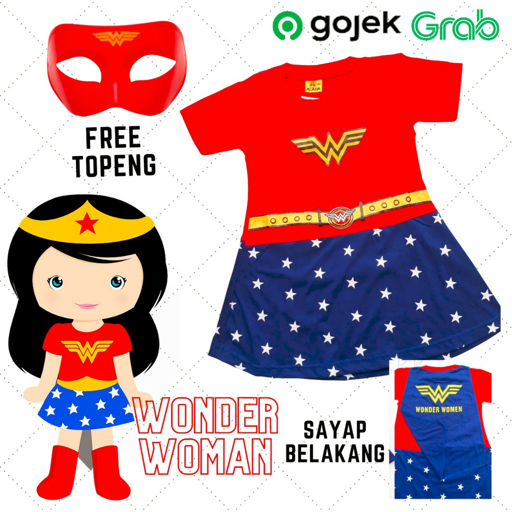 KOSTUM DRESS ANAK PEREMPUAN WONDER WOMAN WW DRESS ANAK USIA 2-10 TAHUN