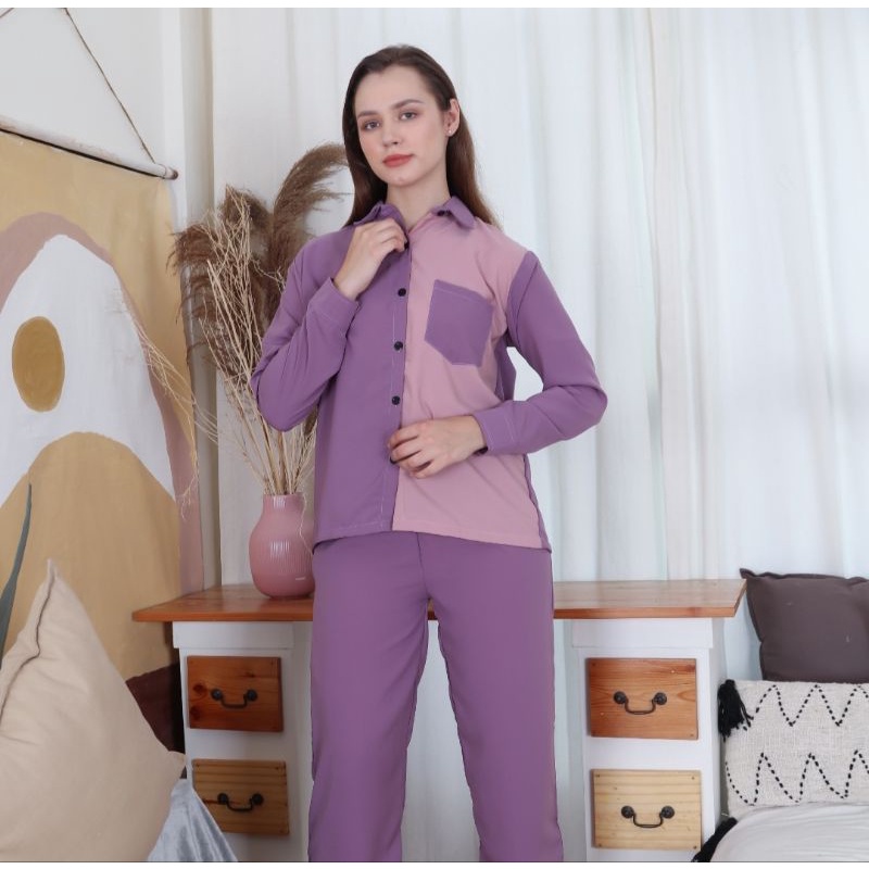 SETELAN WANITA POLOS KANTOR SETELAN WANITA BASIC ATASAN BAWAHAN SETELAN BAJU CELANA PANJANG