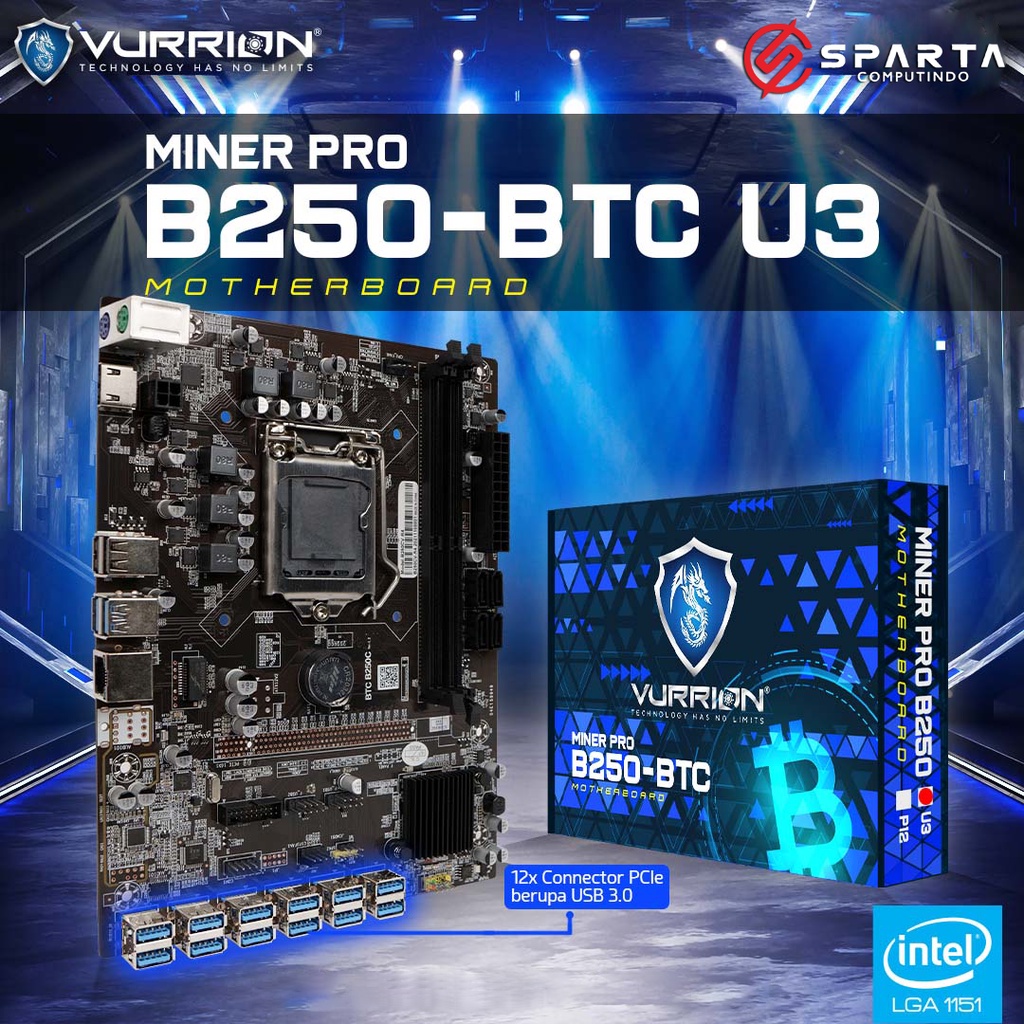 Motherboard Vurrion Miner Pro B250 BTC U3 New Garansi Resmi