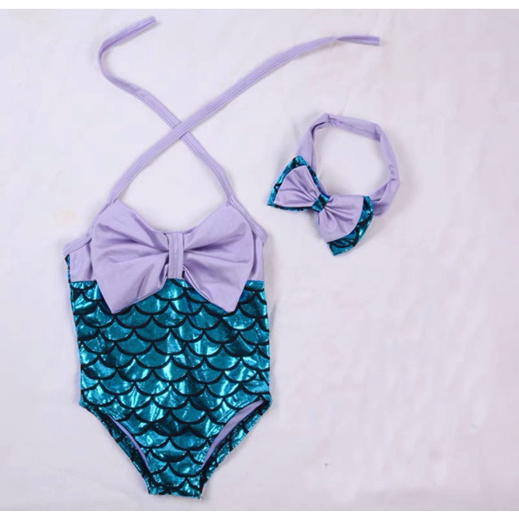 BAJU RENANG MERMAID IKAN DUYUNG RAINBOW PELANGI BIKIN SET SWIMSUIT ANAK PEREMPUAN BALITA BAYI IMPOR