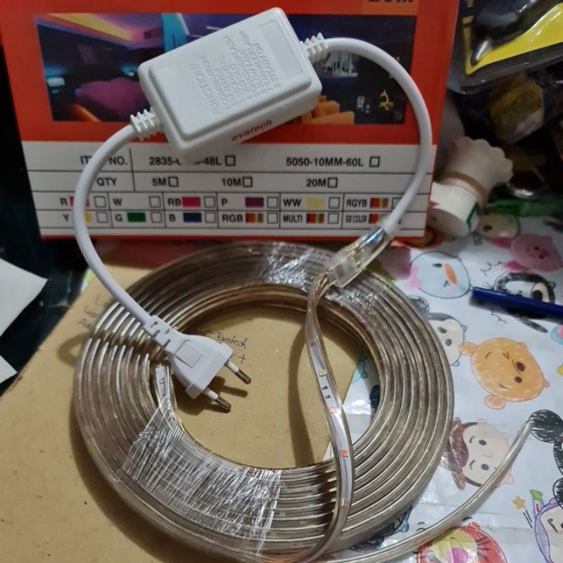 Lampu LED strip selang EVATECH warna warni 10y free adaptor 220v