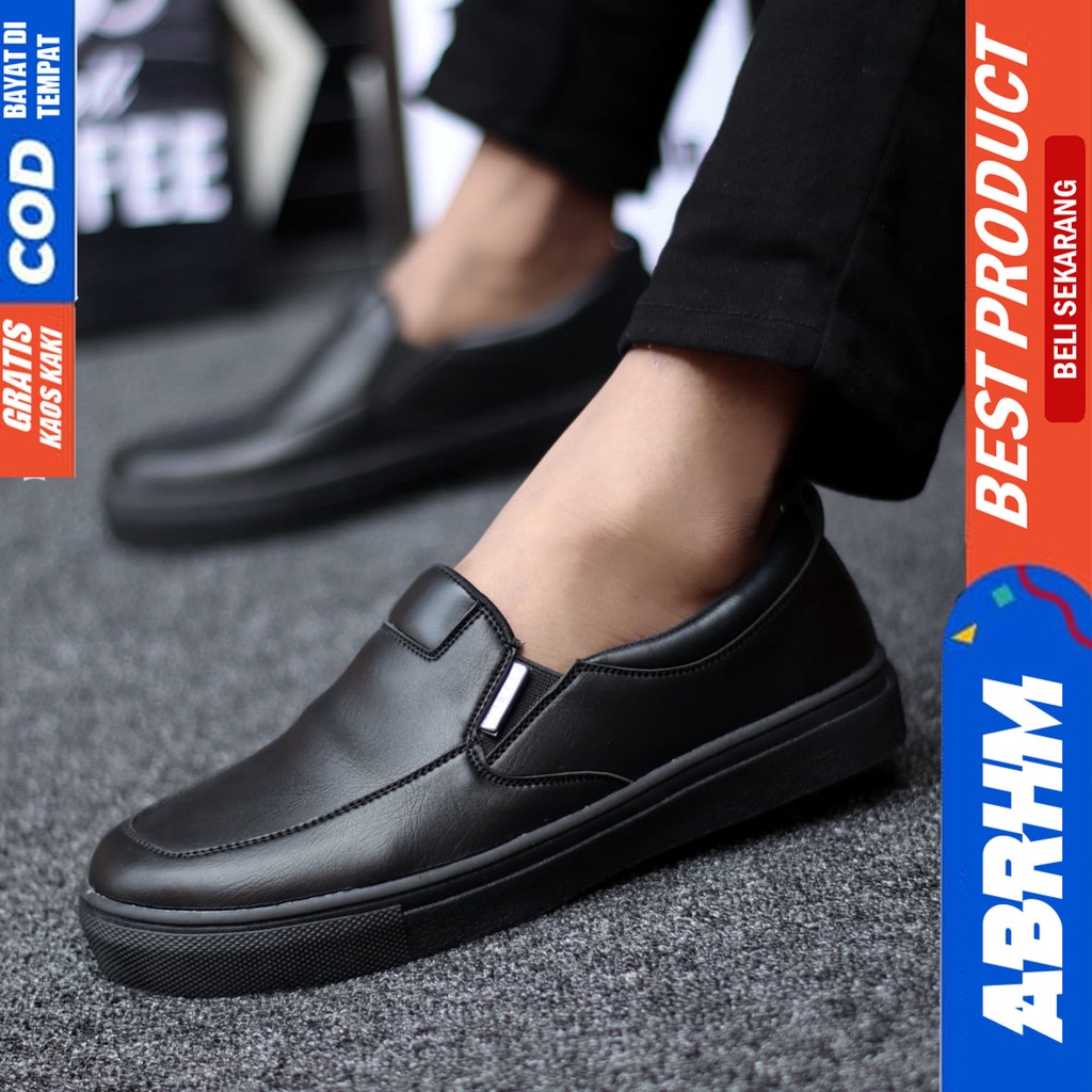 Abrhm Lubis - Sepatu Slip On Casual Pria Kerja Hitam