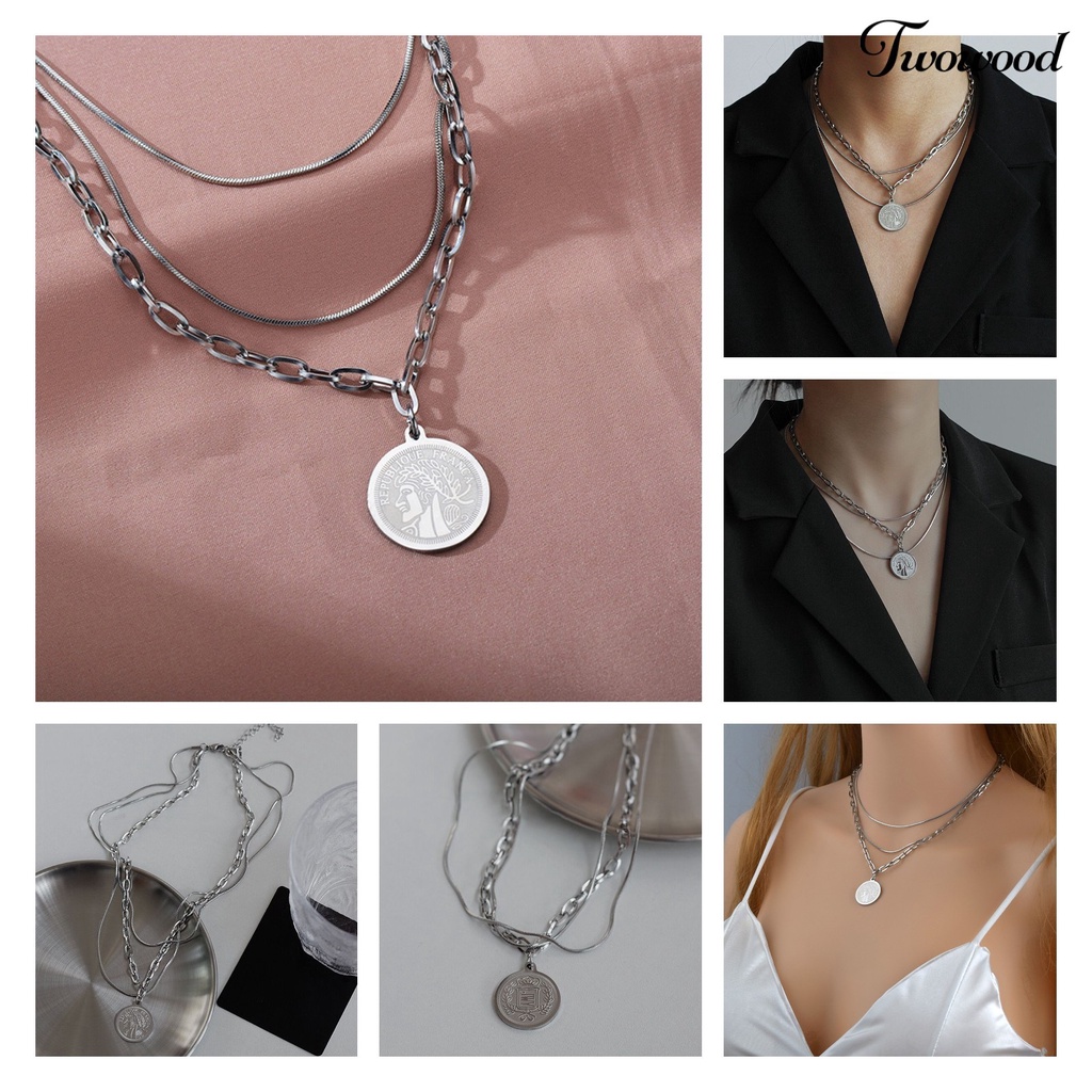 Kalung Multilayer Portable Bahan Stainless Steel Gaya Hip Hop Untuk Pesta