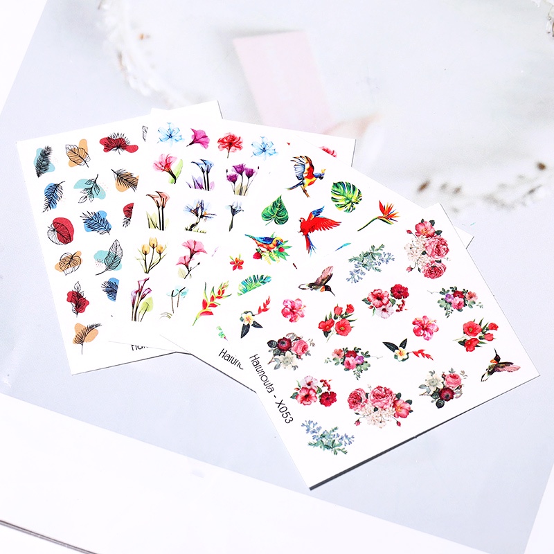 Harunouta Stiker Decal Transfer Air Motif Bunga / Daun / Pohon Untuk Dekorasi Nail Art / Manicure