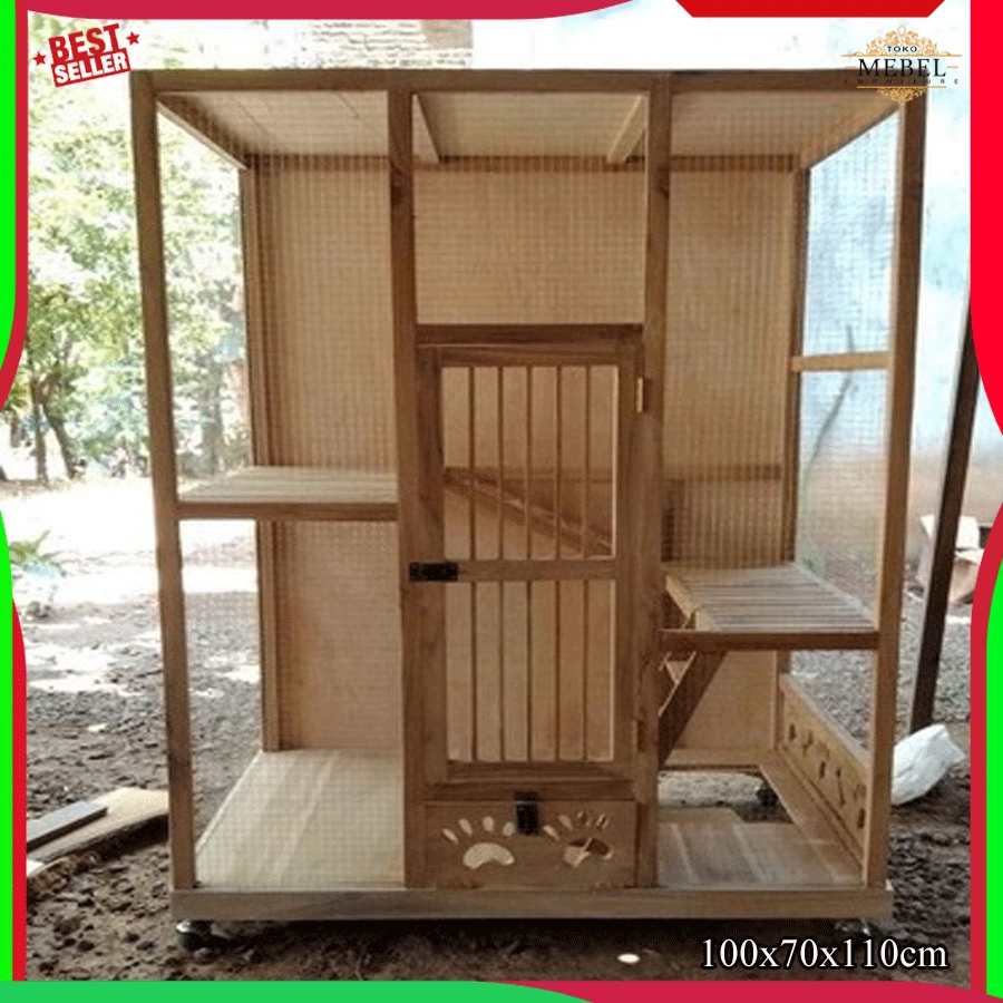 Kandang kucing hias anggora kayu jati minimalis