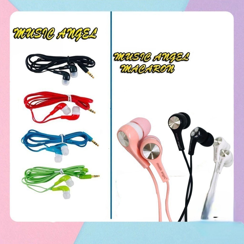 Music Angel Handfree Headset Earphone Mp3 NON MIC Streo Extra Bass Multi Color