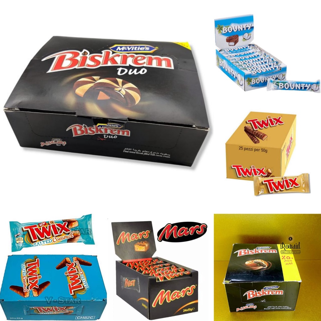 BOUNTY  - MARS - TWIX - BISKREM - OREO - KITKAT COKLAT ARAB IMPORT PER BOX