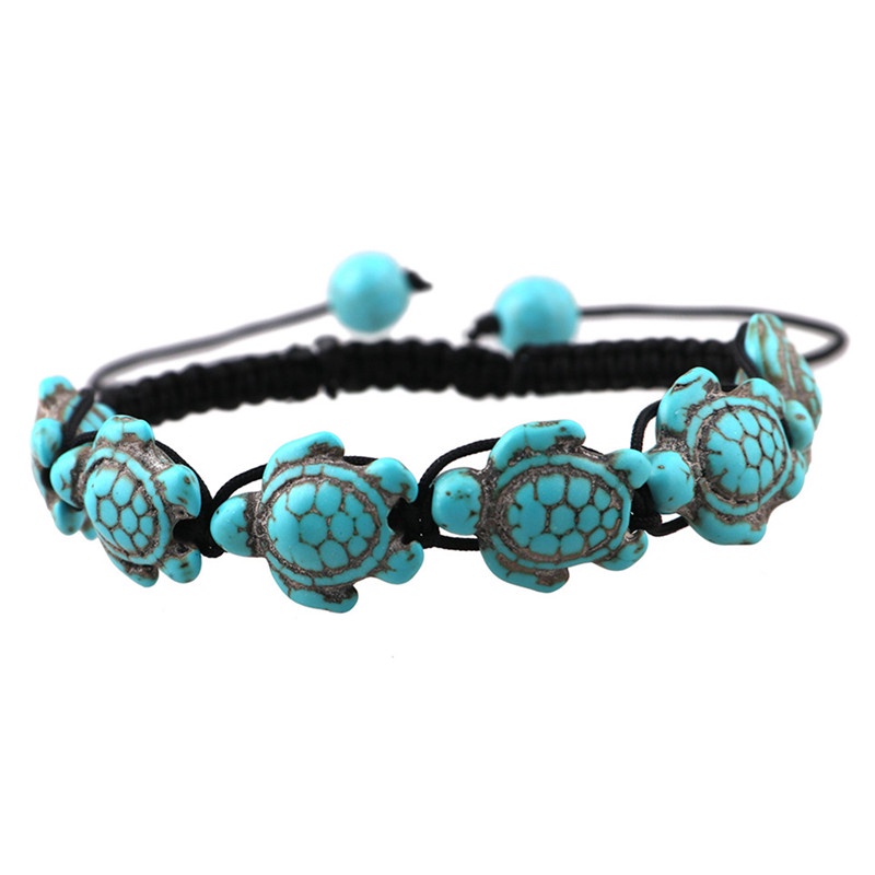 Gelang Tali Kepang Adjustable Desain Kura-Kura Turquoise Gaya Vintage Bohemian