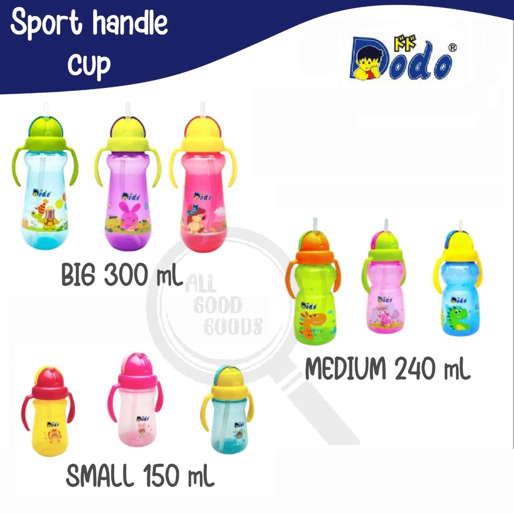 Dodo Sport Handle Bottle Small / Medium / Big - Tempat Minum Anak / Botol Susu Bayi Pegangan Pakai Sedotan 150 / 240 / 300 ml