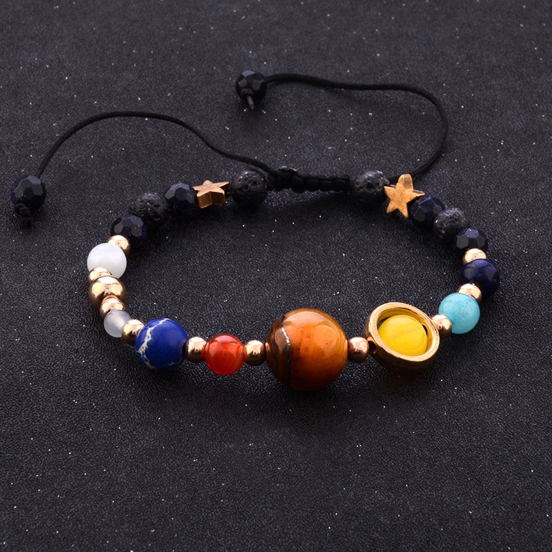 Universe Galaxy Eight Planet Stone Beads Braided Bracelet