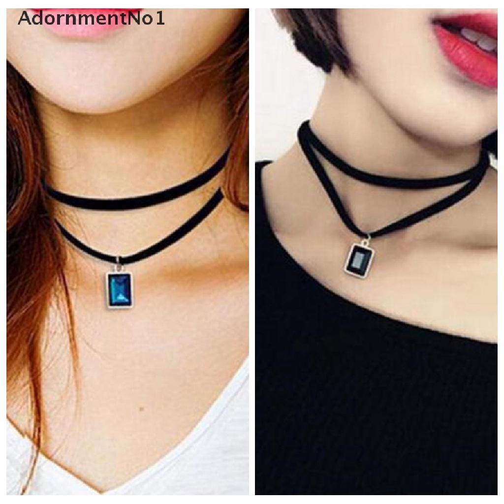 (AdornmentNo1) Kalung Choker Lace Hitam Gaya Gothic Retro Aksen Kristal Untuk Perhiasan Wanita