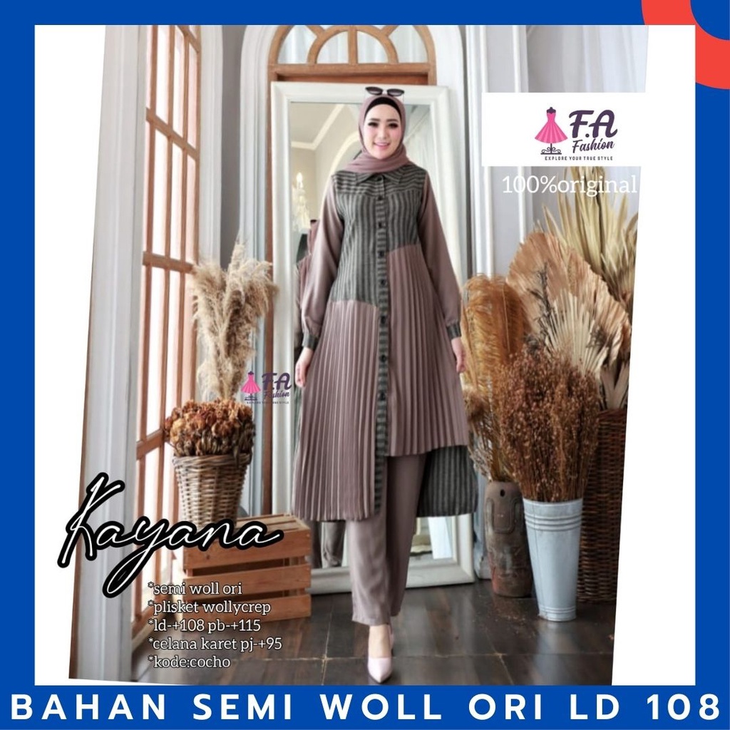 kayana setelan pakaian baju 1 one set long tunik kulot kullot ld 108 big size pinggang karet busui f