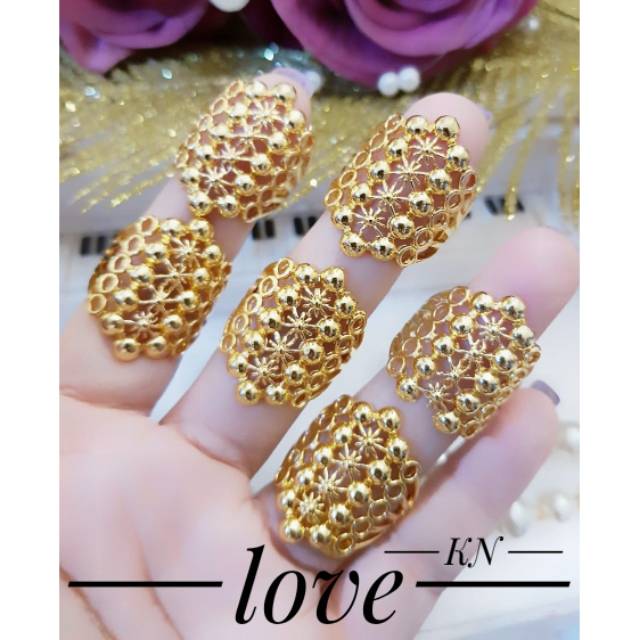 (JUL) Set Perhiasan Lapis Emas Xuping Cincin Susun Satuan Mewah Modis Gold Titanium Cantik Asli