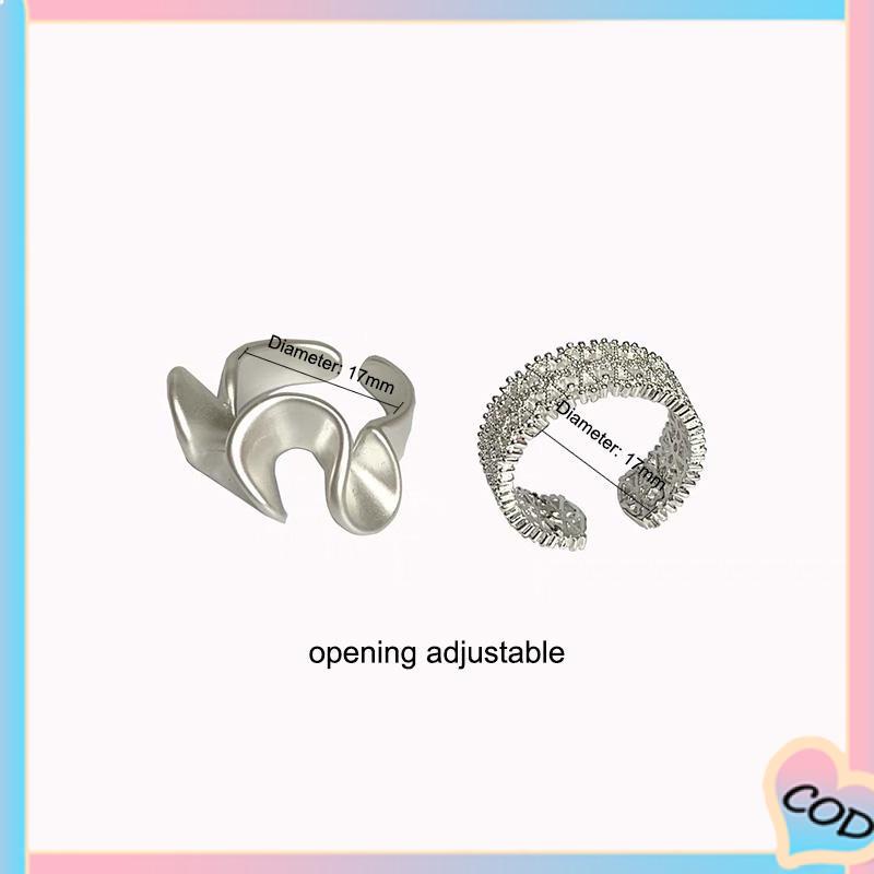 COD❤️ Cincin Renda Zirkon Gelombang Matte Pembukaan Cincin Sederhana Wanita yang Dapat Disesuaikan-A.one