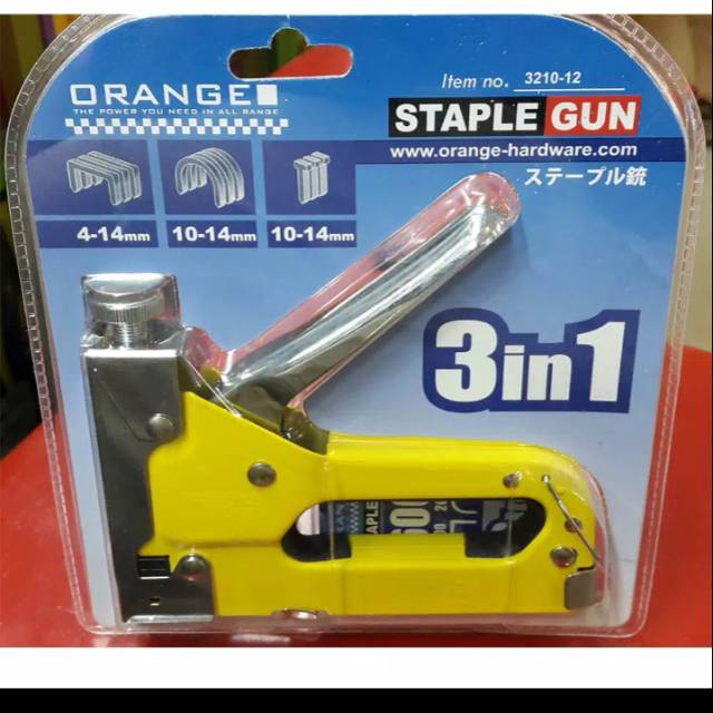 Staple Gun Tembak Tacker Staples Stepler Hekter Orange 3in1 jok kulit kardus