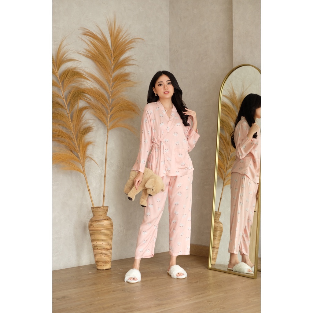 Aiko Wrap Pajamas - Atasan Celana Baju Tidur Setelan Wanita