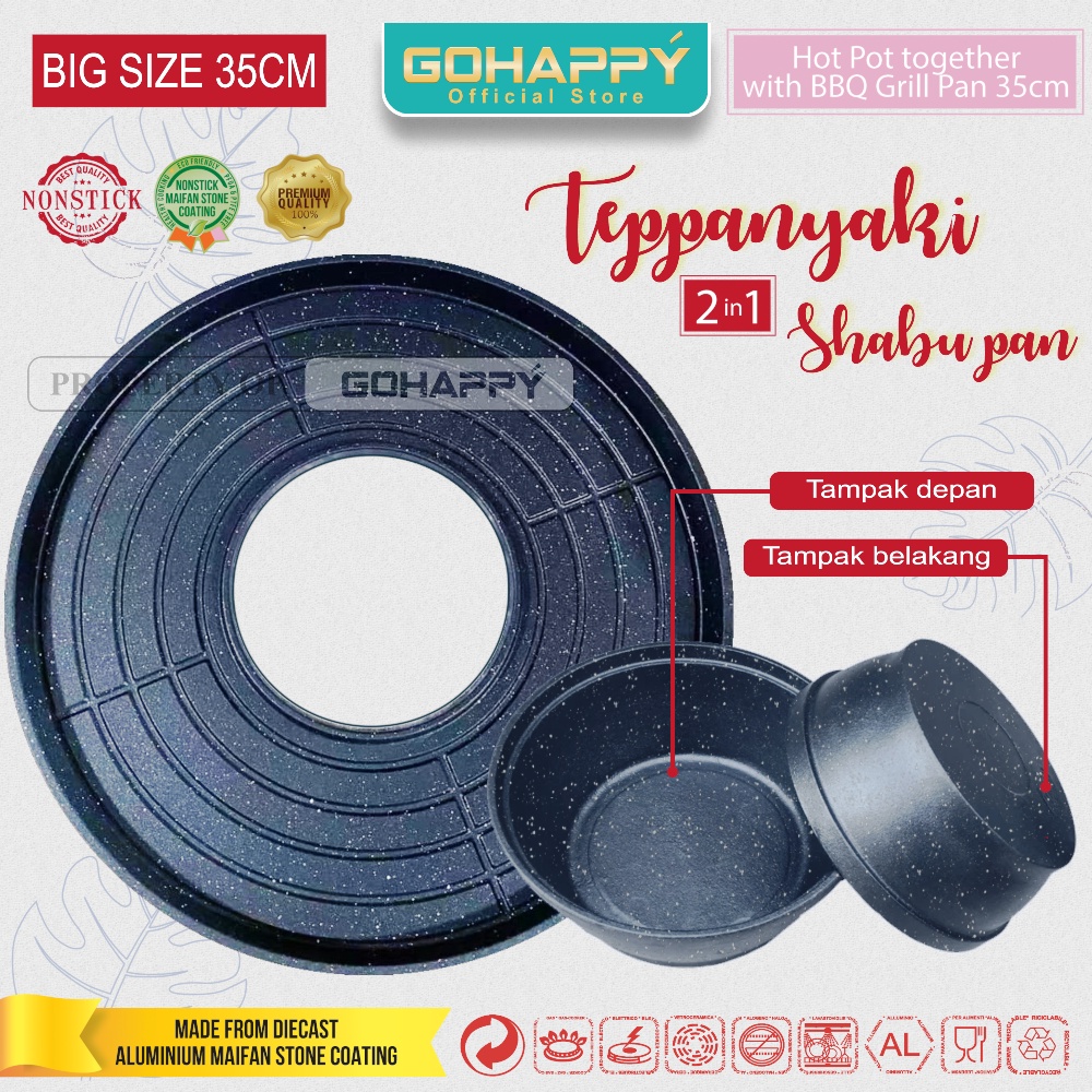 PANCI PANGGANG TEBAL Gohappy Tepannyaki 2 in 1 GHK40 ALAT Panggangan berkuah Hotpot/steamboat/shabu pot Maifan stone