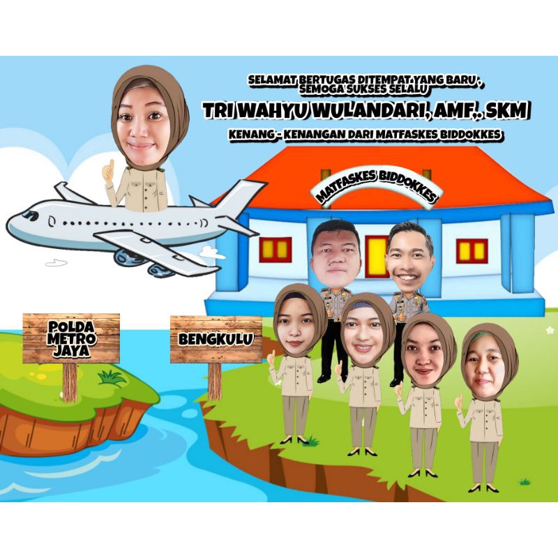 [KARIKATUR HADIAH PERPISAHAN] Kado Hadiah Kenang kenangan Lukisan Hiasan dinding Desain Foto Kartun 