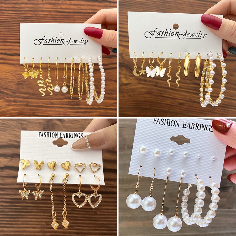 6pcs / Set Anting Tusuk / Stud Bentuk Kupu-Kupu Dengan Rumbai Mutiara Gaya Vintage Untuk Wanita